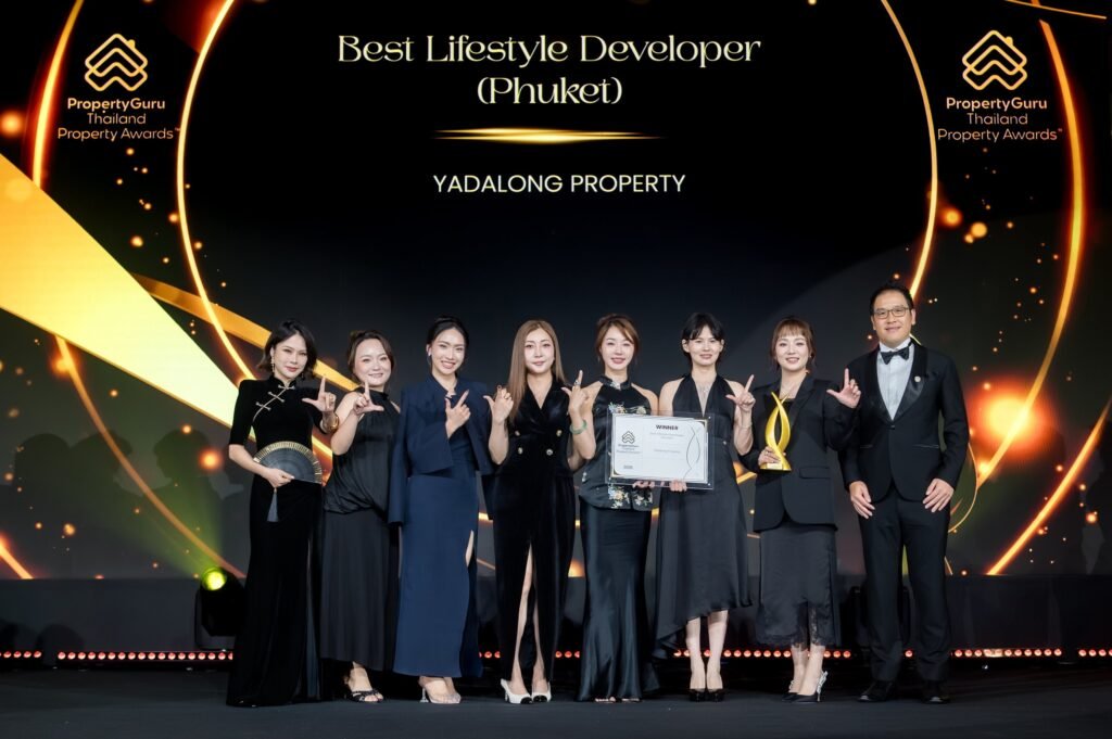 YADALONG Property team on stage receiving Best Lifestyle Developer (Phuket) at the 21st PropertyGuru Thailand Property Awards 2026