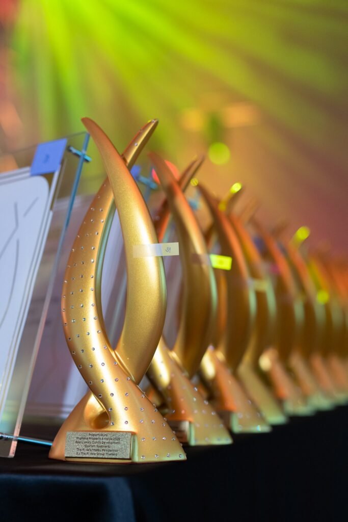 Row of trophies at the 21st PropertyGuru Thailand Property Awards 2026