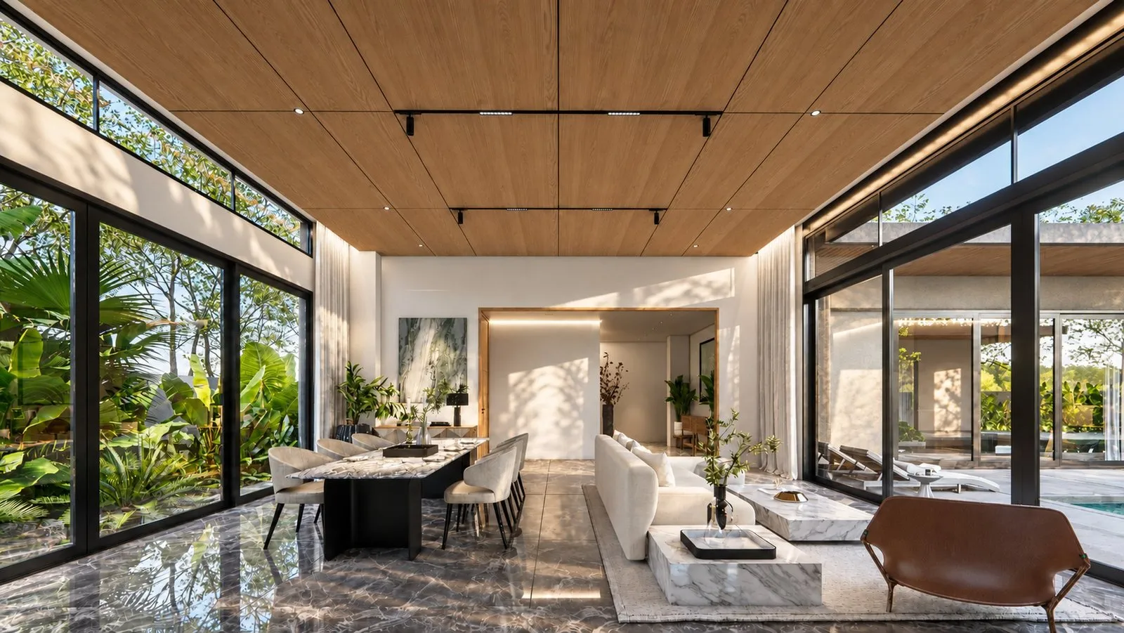 Living and dining room with full-height glazing (artist's impression).