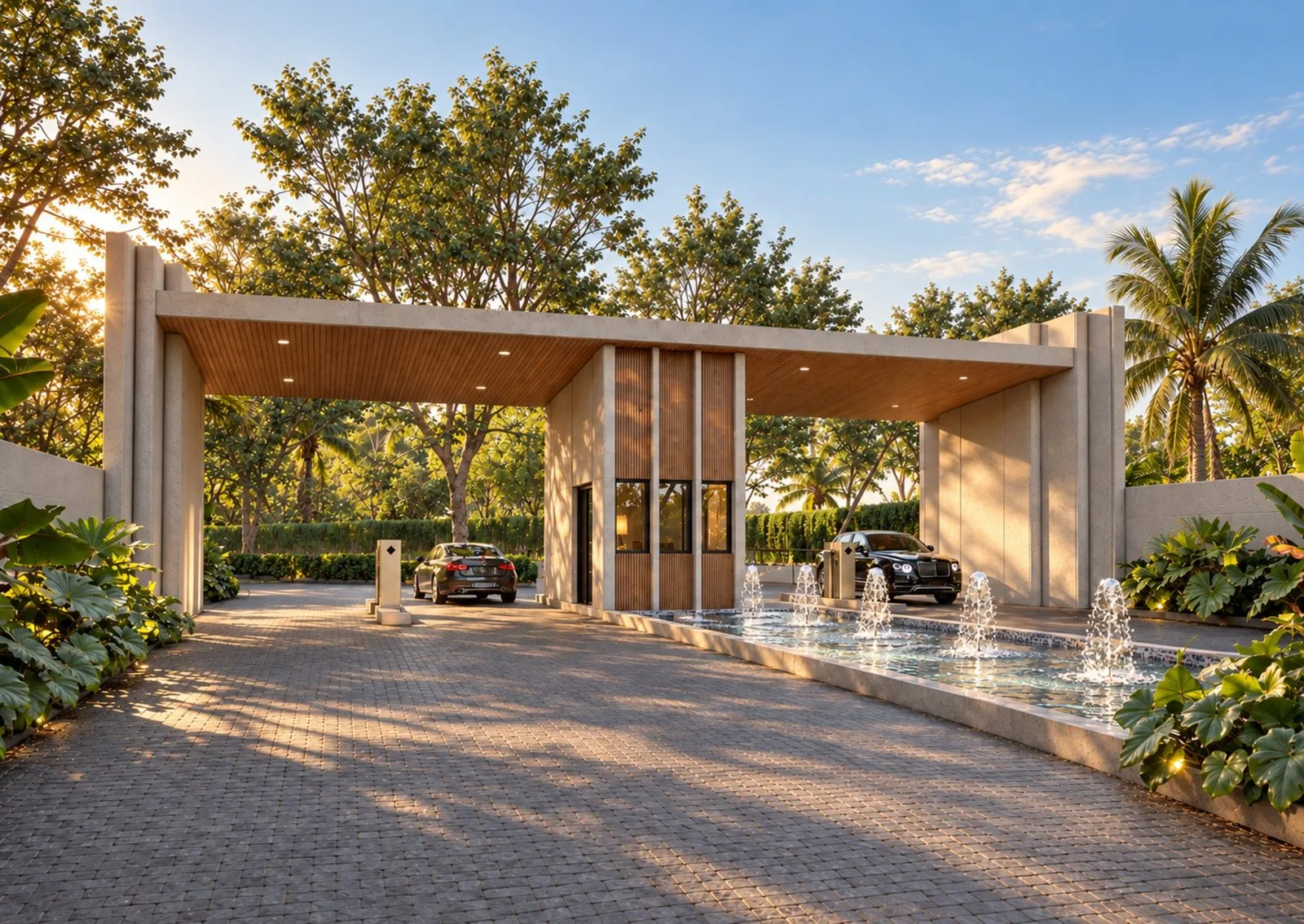Main gate with water feature (artist's impression).