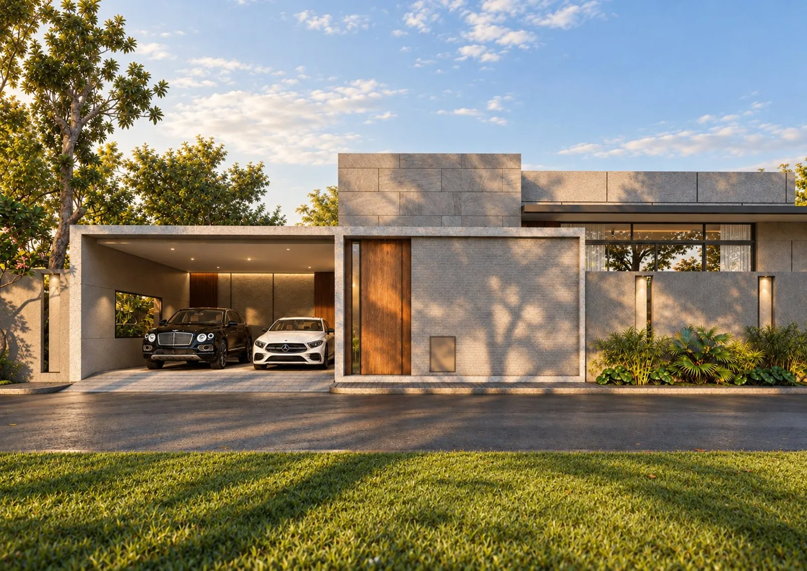Villa facade with covered parking at Laurinda Villas, Phuket (artist's impression)