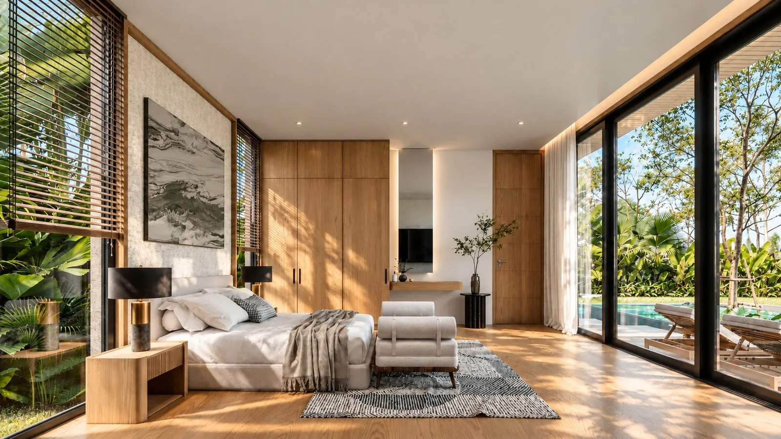 Bedroom with a view to the pool (artist's impression).