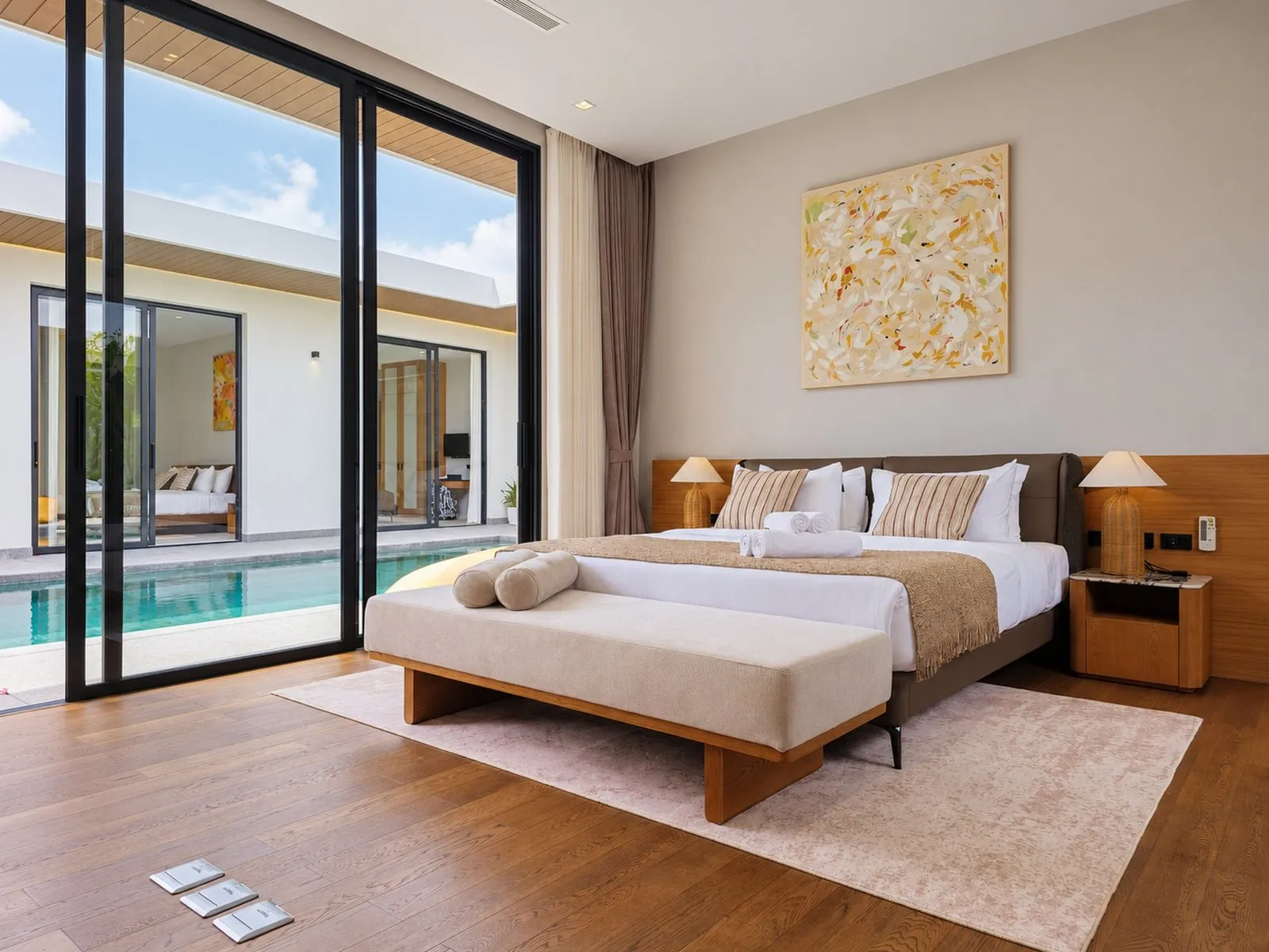 Bedroom with a view to the pool.